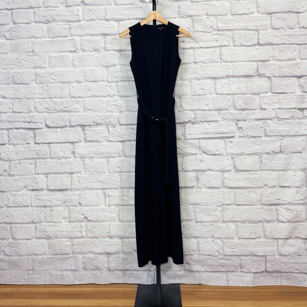 Tara Jarmon Black Sleeveless Wide Leg Belted Jumpsuit